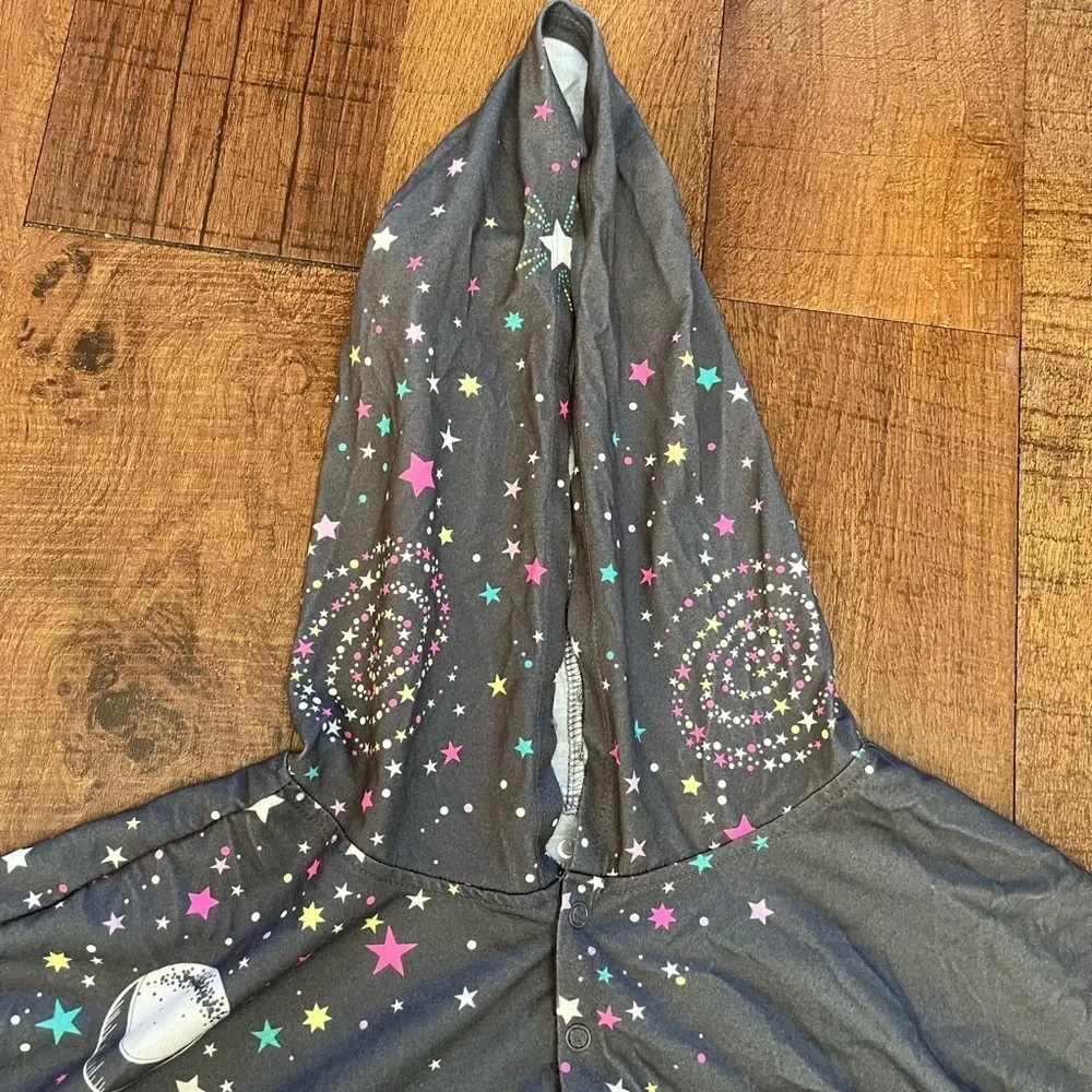 Justice girls one piece starry night pajamas girl Sz 16/18P hood